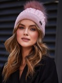 Winter cotton hat with a pompom, pink C31 - Online store - Boutique